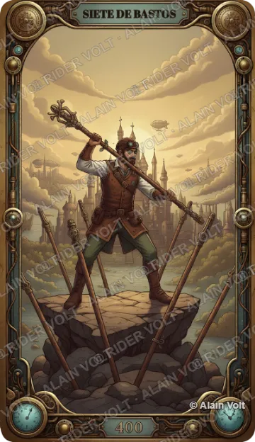 Siete de Bastos, carta del mazo Rider Volt