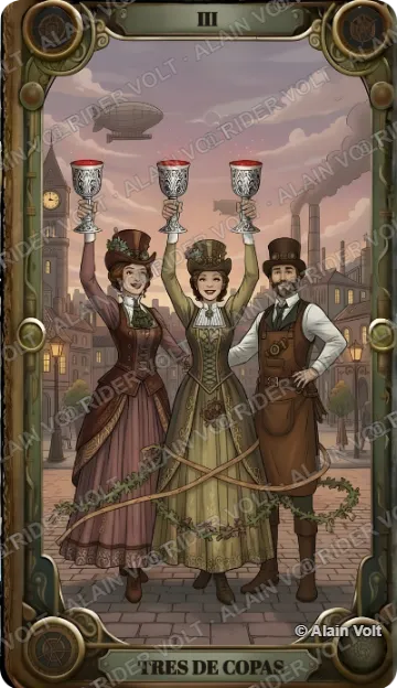 Tres de Copas, carta del mazo Rider Volt